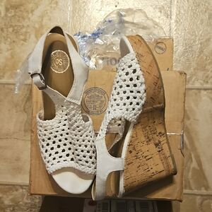 SO White Woven Cork Wedges